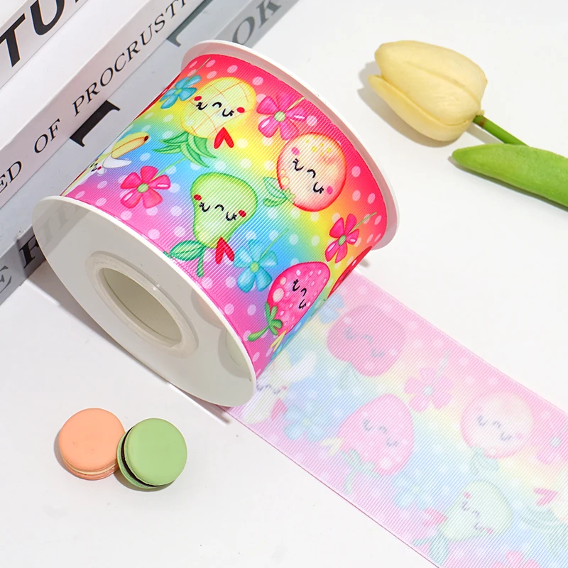 DIY Cartoon Fruit Food Printed Satin Grosgrain Ribbon For Craft Supplies Akcesoria do szycia 5 jardów.91003