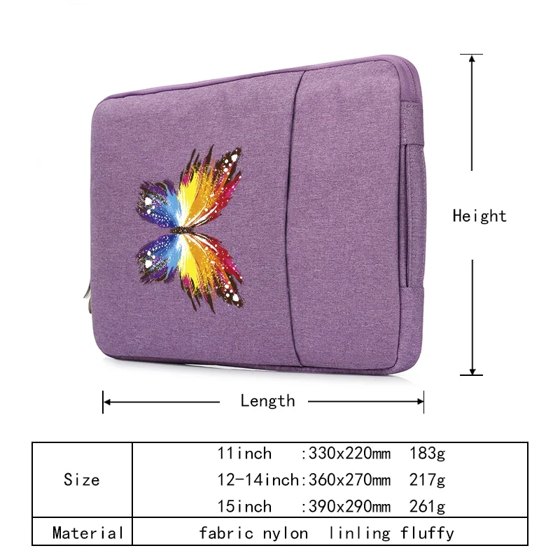 Water Proof Laptop Bag for Universal 11 12 13 14 15 Inch Case Butterfly Pattern Shockproof Protective Carrying Briefcase Handbag