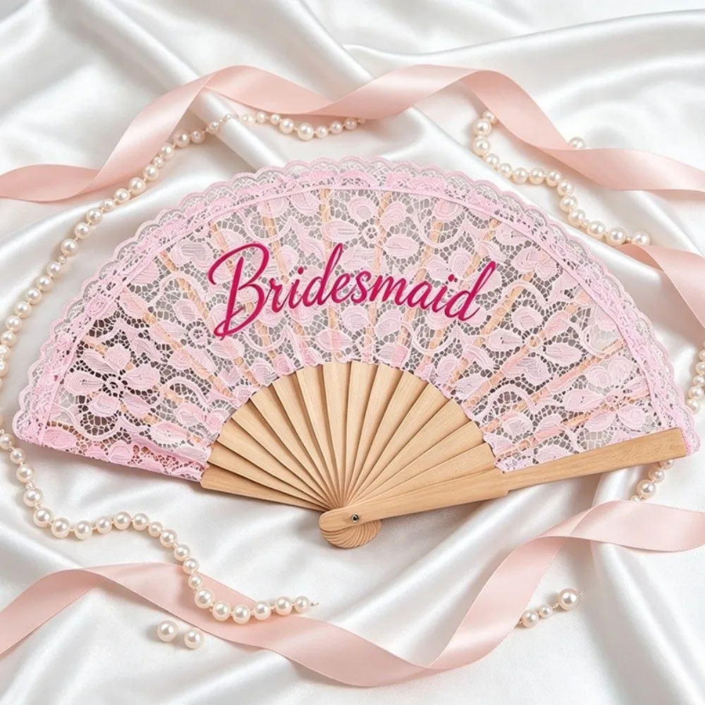 Fashion Exquisite Lace Bridal Fan Handheld Retro Portable Folding Fan Elegant Hand Fan Bridesmaids Use