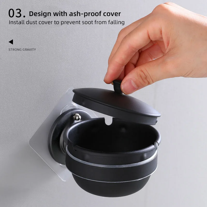 Wall Mounted Stainless Steel Ashtray Safety Food And Beverage Home Windproof Ashtray Free Punching Creative Ashtray With Lid