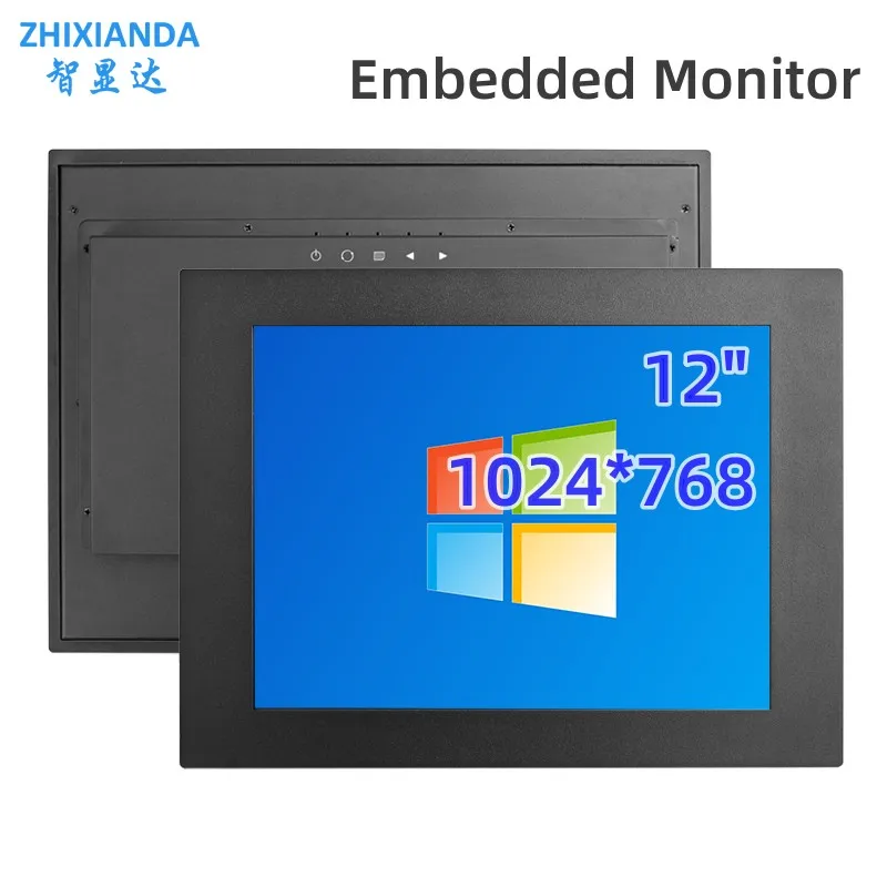 Zhixianda Embedded Monitor 12 Inch 1024*768 Capacitive Resistive Touch Screen Industrial Display With DVI HDMI VGA USB Interface