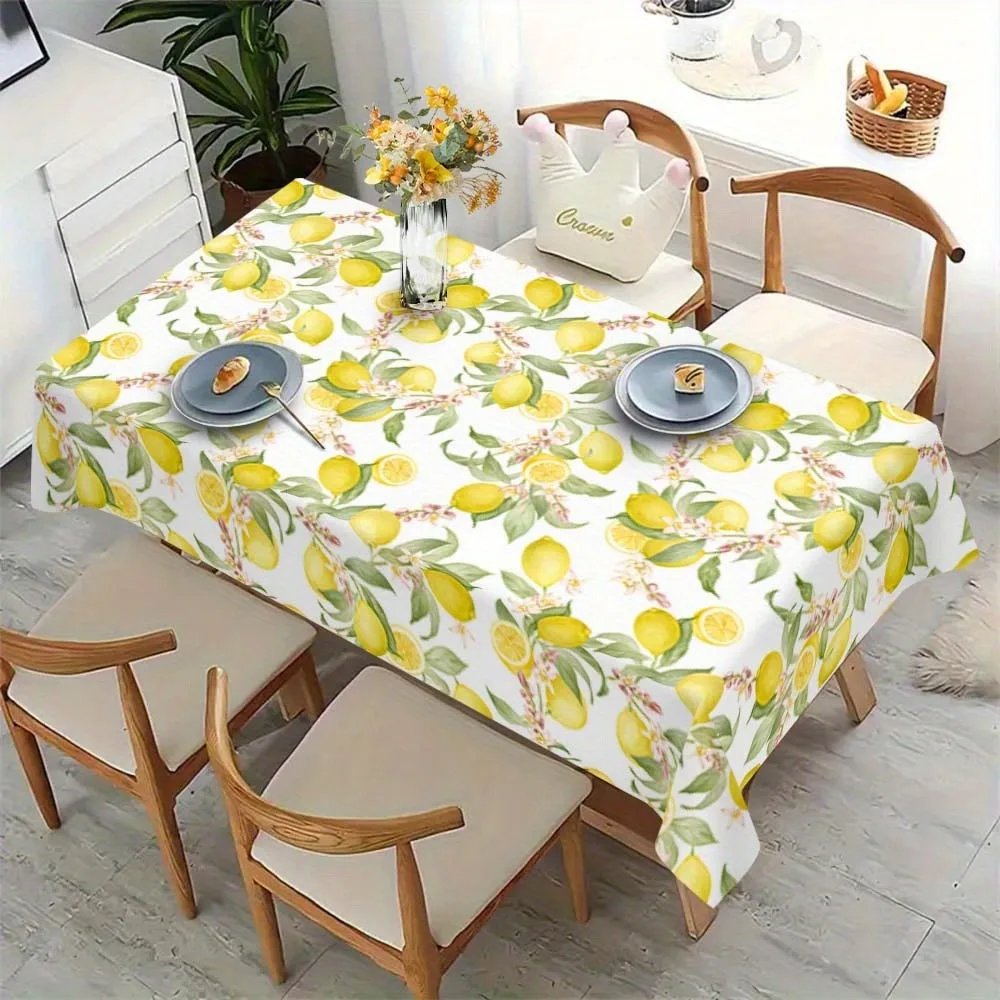 1pc Simple Light-Colored Lemon Pattern Tablecloth, All-Season Tablecloth for Parties, Gatherings, and Festive Decorations. Suitable for Dining Tables, Restaurants, Outdoor Picnics, Cafes, Wedding Tables, and Home Coffee Tables. Features a Comfortable