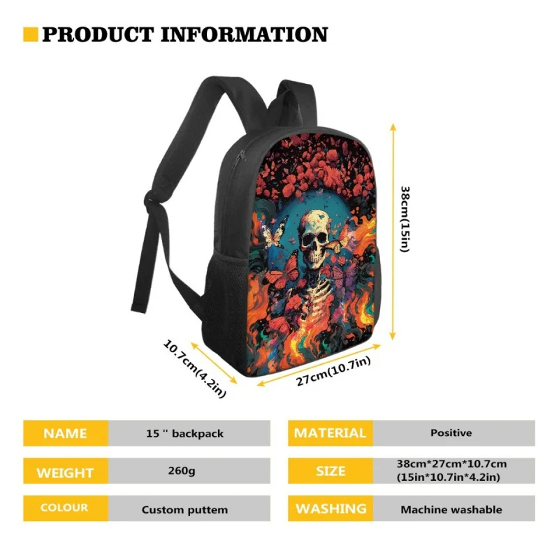 Primary School Student Backpack with Skull Print