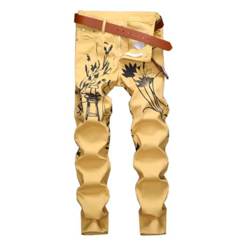 2022 Spring Fashion Mens Cotton Jeans Slim Straight Jeans Men Chinese Style Printed Trousers Casual Denim Pants Vaqueros Hombre