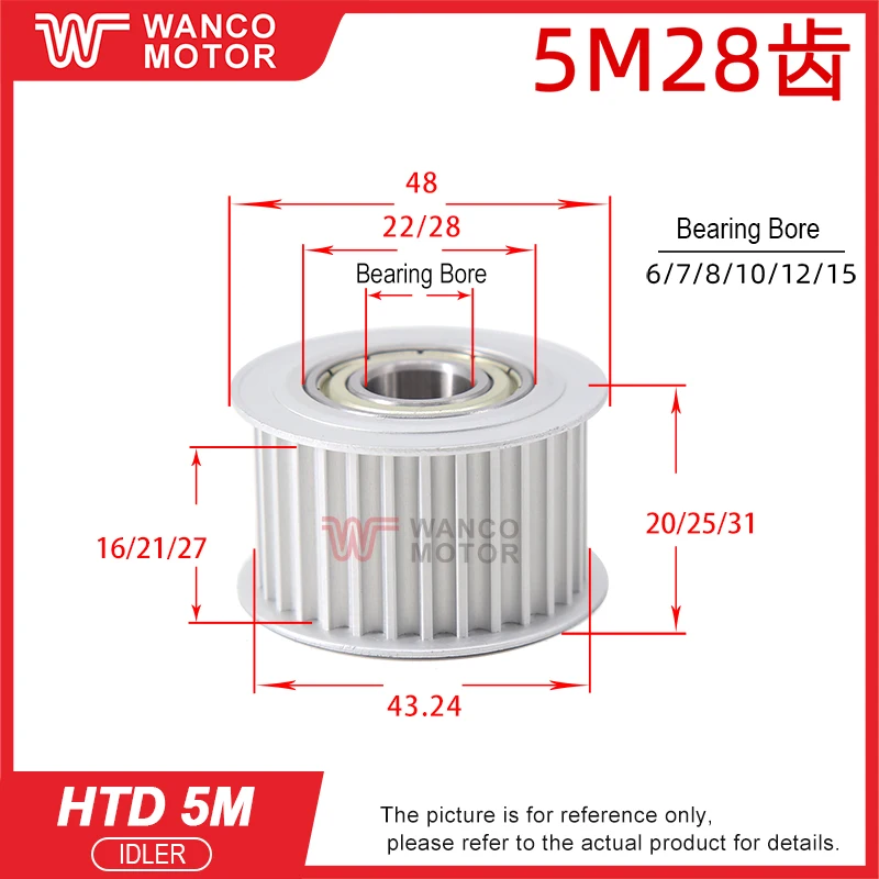 HTD 5M 28Teeth Idler Pulley Tensioner Bore 6-15mm Fit Belt Width 10/15/20/25mm Bearing Guide Synchronous Wheel