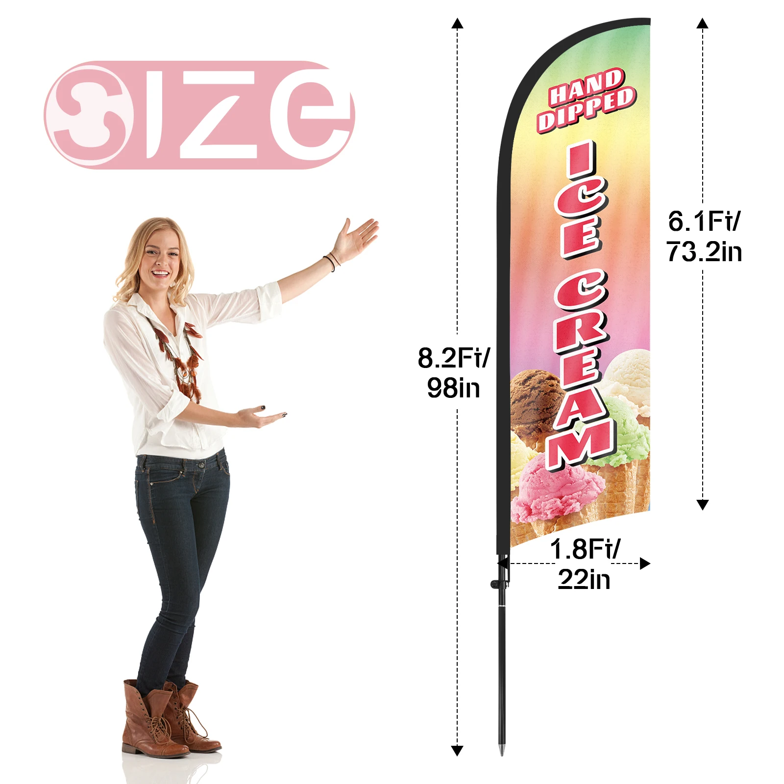 FSFLAG 1PCS 280CM The Ice Cream Feather Flag with Flagpole Advertising Outdoor Banner Decoration for Businesse and Storefront