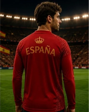 Spanish men's quick drying football long sleeved jersey 3D printed fashionable and versatile sportswear image 3