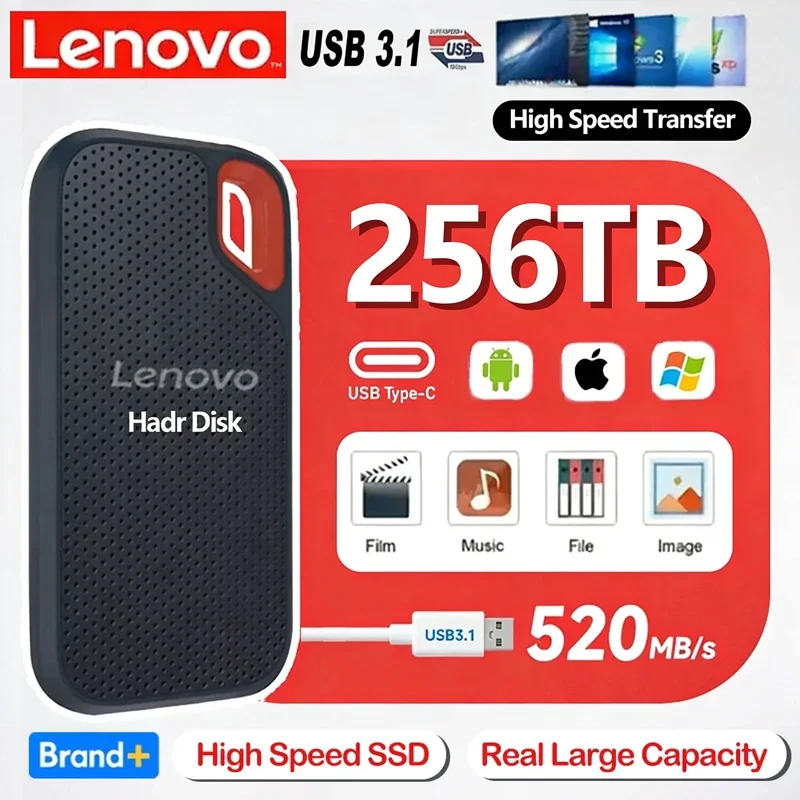 

Внешний твердотельный накопитель Lenovo Mobile SSD E60 2 ТБ, 6 ТБ, 8 ТБ, 256 ТБ USB 3.1 для ноутбуков, PS5, мобильных устройств, HDD-накопитель, устройства хранения данных