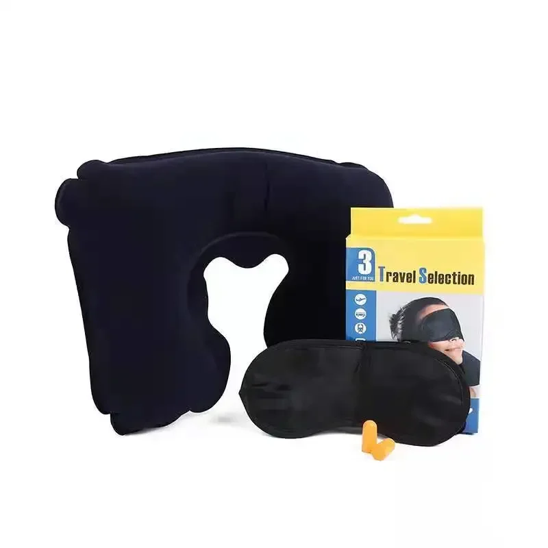 3pcs/Pack Portable Cashmere Soft U-Shaped Inflatable Pillow Travel Soundproof Earplugs Sunshade Eye Mask