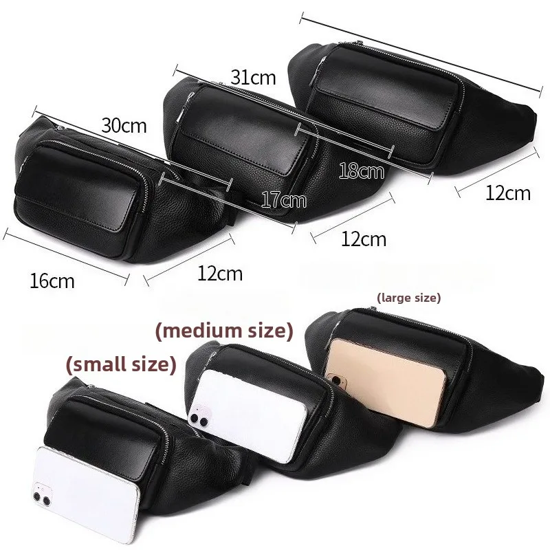 Casual Versatile Genuine Leather Men Chest & Waist Bag Multifunctional Phone Holder Crossbody Carry Pouch For Male