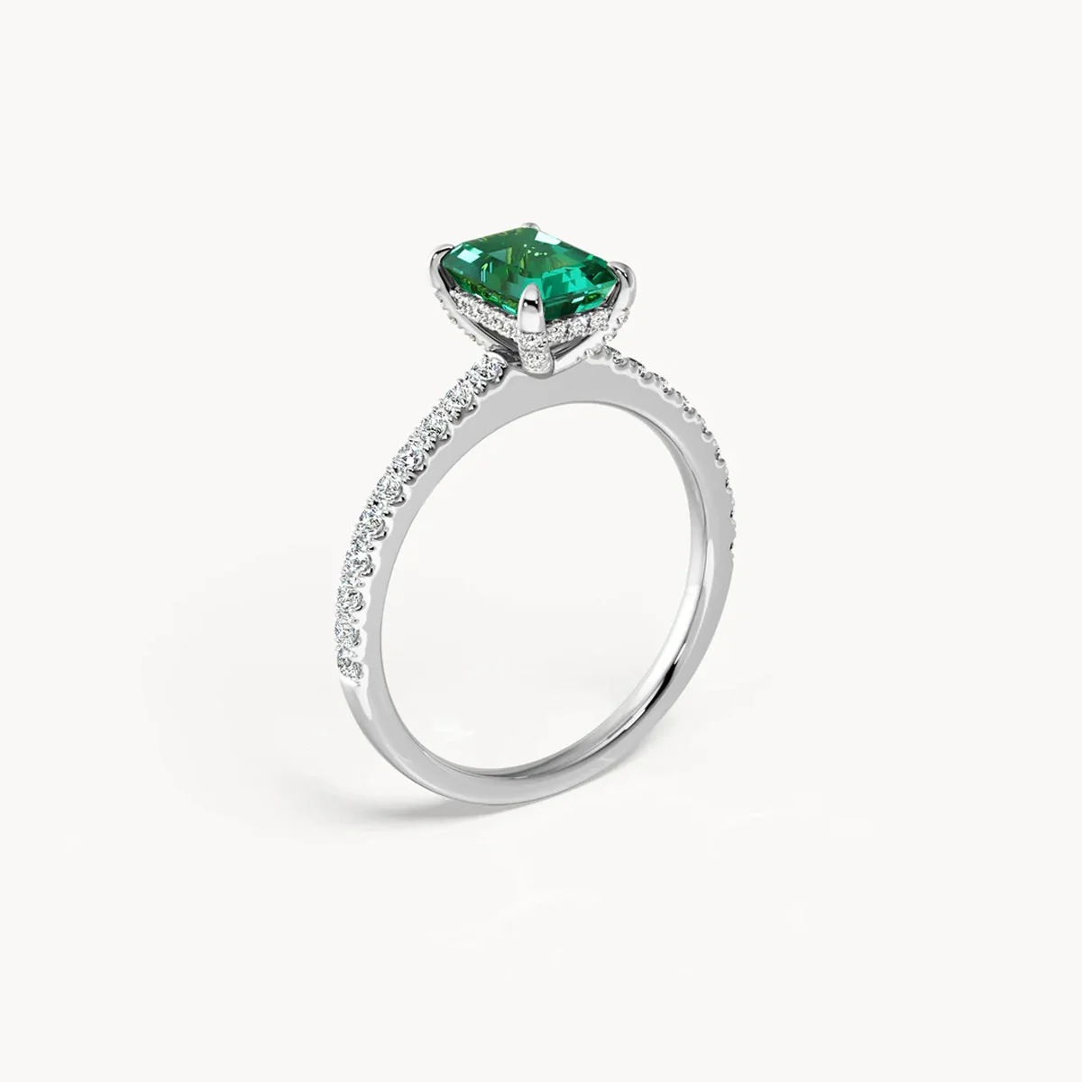 Half Eternity Style Lab Created Emerald Ring 9K/14K/18K White Gold Classic Halo Style Lab Diamond Engagement Ring Women's Ring