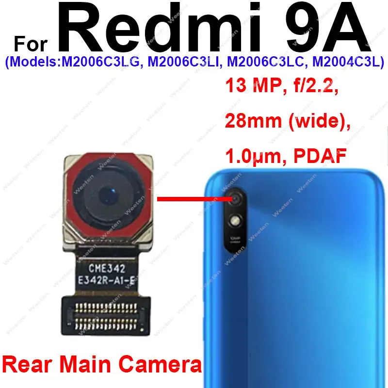 Front Rear Camera For Xiaomi Redmi 9 9A 9T 9C Front Selfie Facing Small Camera Big Back Main Camera Module Flex Cable Parts