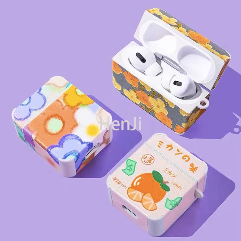 Funda de cuero con bordado de dibujos animados para Apple Airpods Pro/2/1, caja de auriculares, Funda de carga a la moda