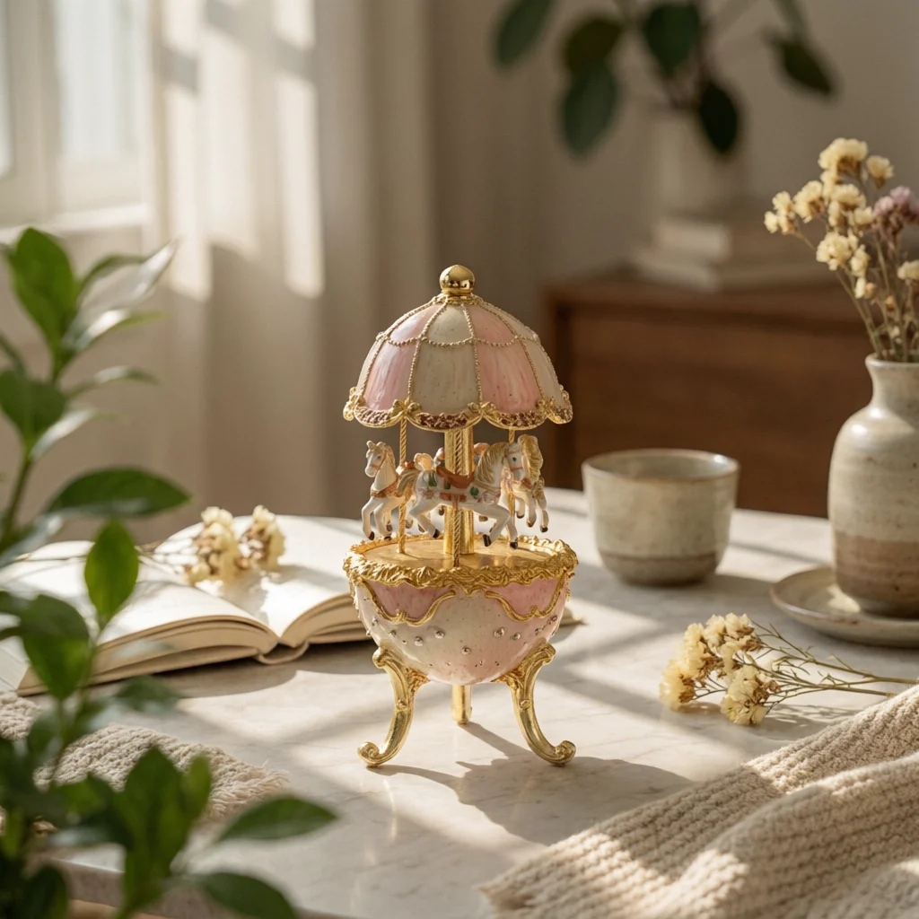 Carousel Melody Box Ornate Melody Box with Horses Carousel Figurine Collectible Tabletop Decor Wind-up for Collectors, Shelf