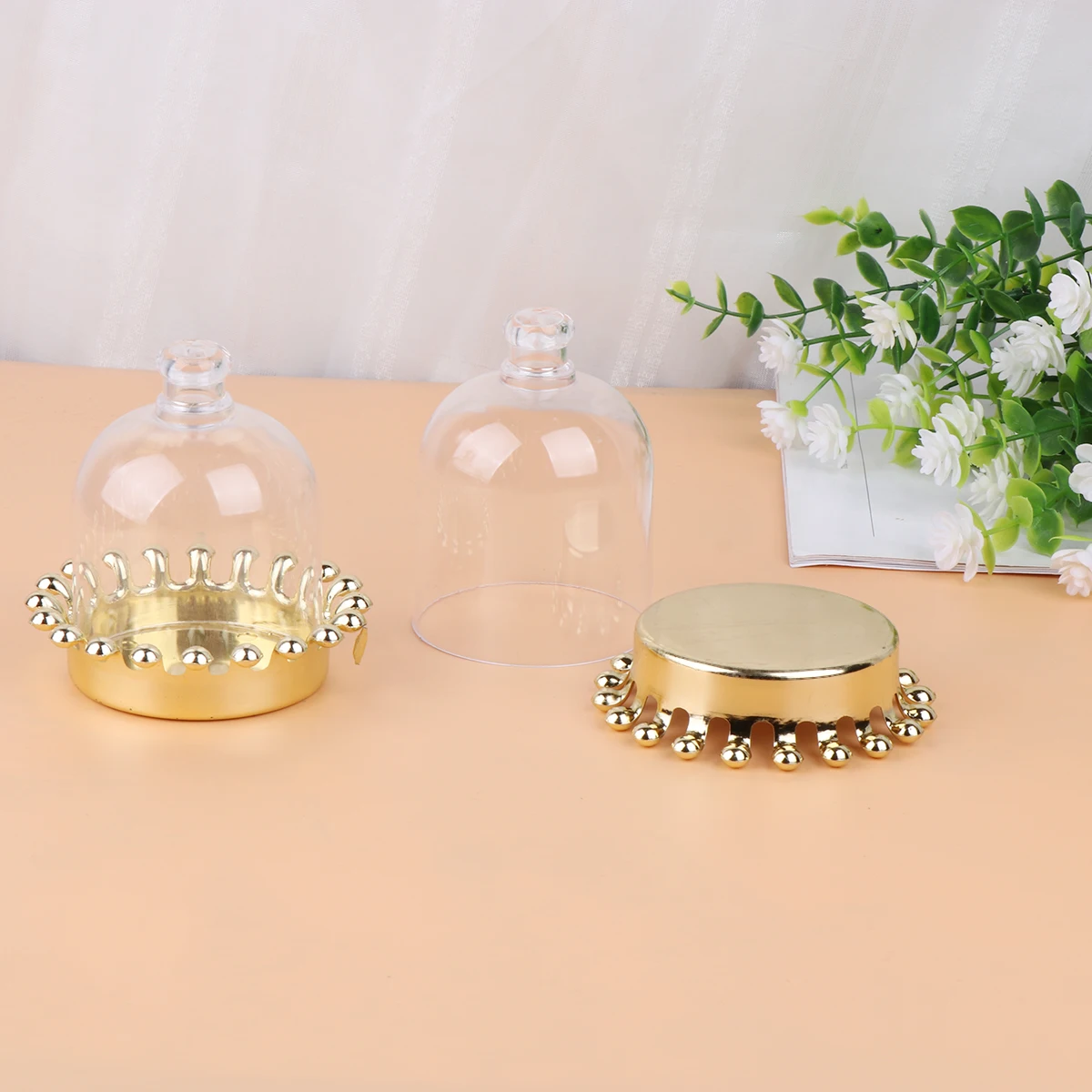 12pcs Portable Cake Carrier Cover Multifunctional Transparent Dessert Server Cupcakes Display Dome Golden Plate Party Wedding