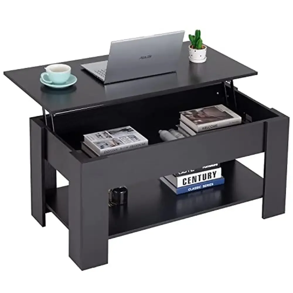 Modern Lift Top Coffee Table Hidden Compartment Storage Shelf Wooden Living Room Office P2 MDF 39