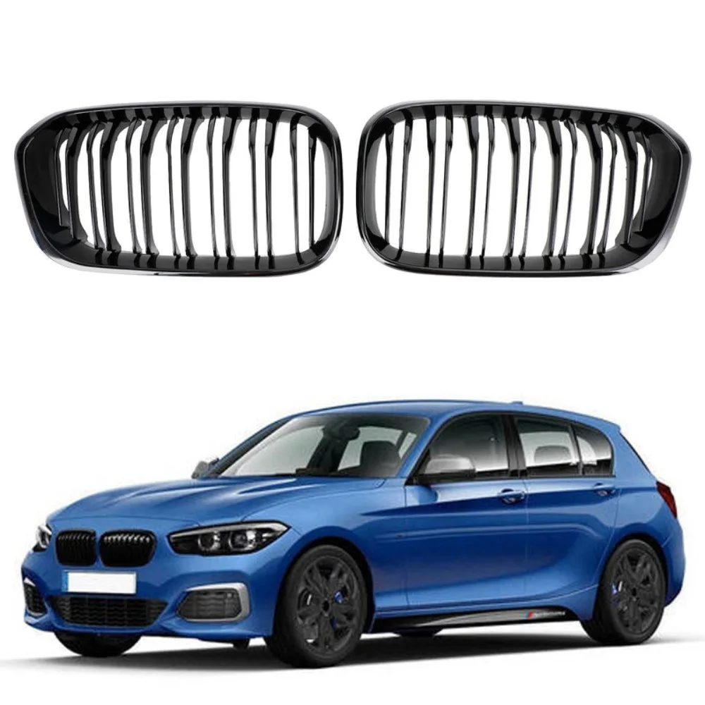 

For 2015-2017 BMW 1 Series F20 F21 Gloss Black Double Front Kidney Grill Grille 1Pair Car Front Bumper Sports Slat Grille