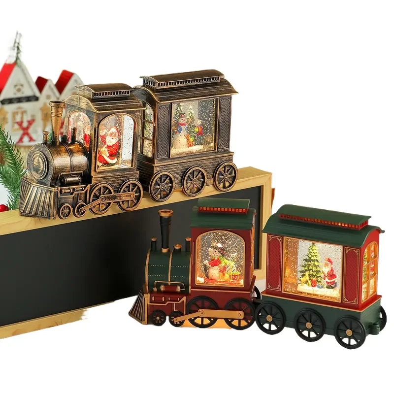 Creative Christmas Glow with Music Water Filling Train Decoration Music Box for Shopping Mall Window Ornament Gift