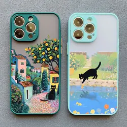Pretty Cute Black Cats In Flower Garden Phone Case for iPhone 14 13 12 11 Pro Max Mini 16 15 Pro Max Plus XR XS X 7 8 Plus Cover
