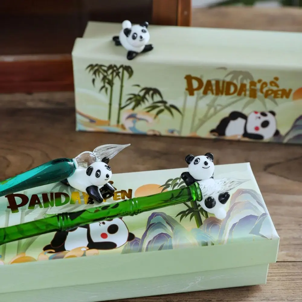China-Chic Panda Series Glass Dip Pen Stationery Fountain Pens with Ink Crystal Calligraphy Pen Transparent Glitter