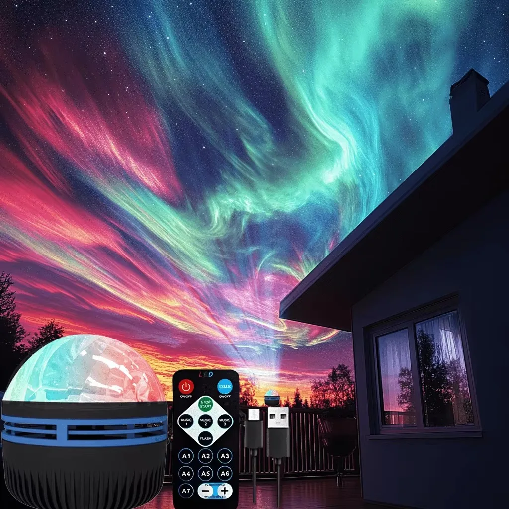 LED Starry Night Light Sky Projector Aurora USB Remote Control RGB Galaxy 7 Modes for Home Bedroom Game Room Party Decoration