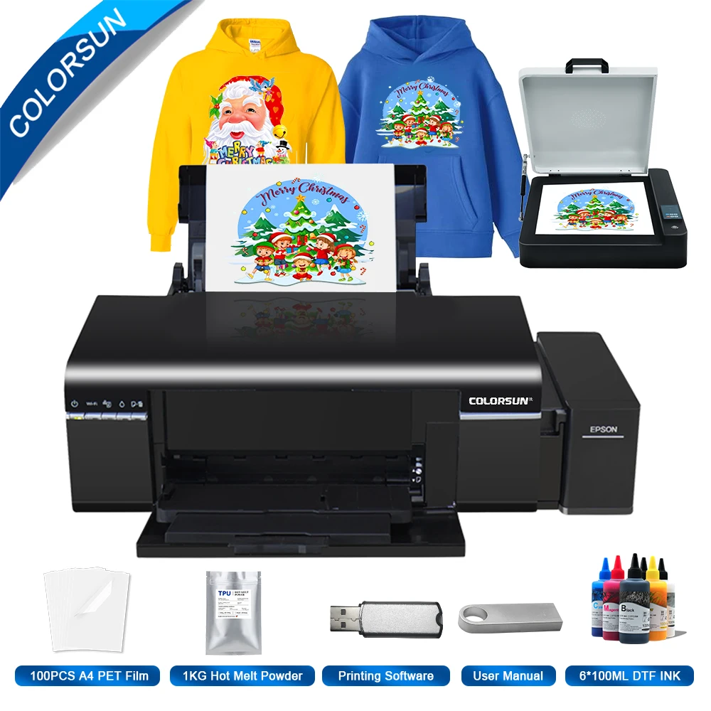 Colorsun A4 DTF Printer For L805 impresora dtf TShirt Printing machine Direct to Film Printer A4 DTF Printer For T-shirt Hoodies