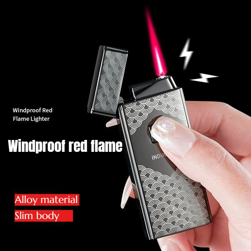 

New Personalized Creative Metal Ignition Touch Sensing High-end Lighter Inflatable Windproof Red Flame Men's Cigarette Lighter