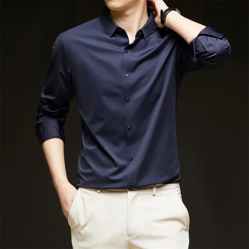 

New Men's Business Casual Long Sleeved Solid Color Shirt Wrinkle Resistant Wrinkle Free Comfortable All Season Versatile Top