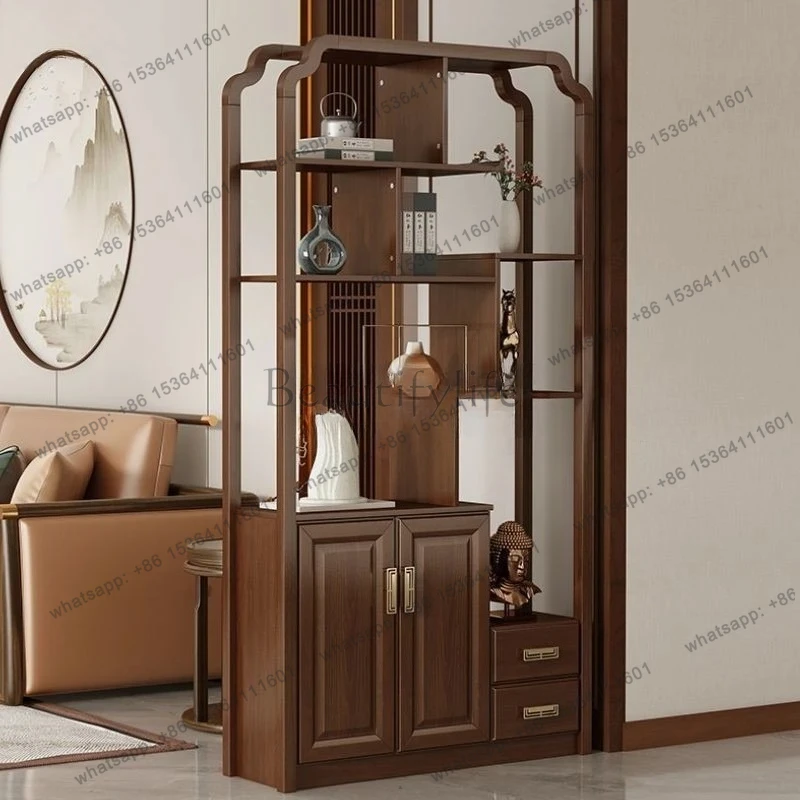 new Chinese-style solid wood home partition room hall cabinet living room screen door shoe cabinet integrated household