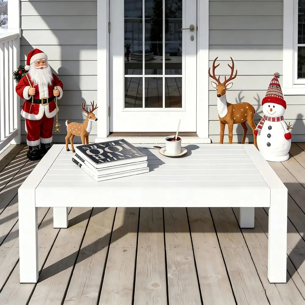 

Всепогодный алюминиевый уличный журнальный столик, современный журнальный столик для улицы, прямоугольный журнальный столик для патио для сада на балконе, Whi