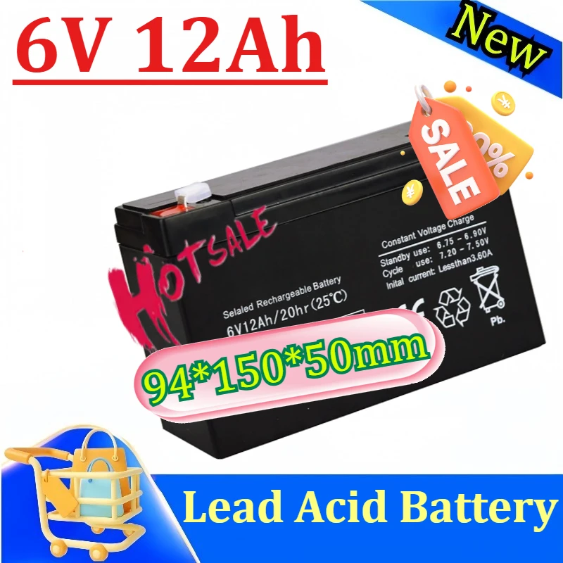 6V 12Ah Sealed Lead Acid Battery for Kids Ride-On Toys Maintenance-Free Backup Battery