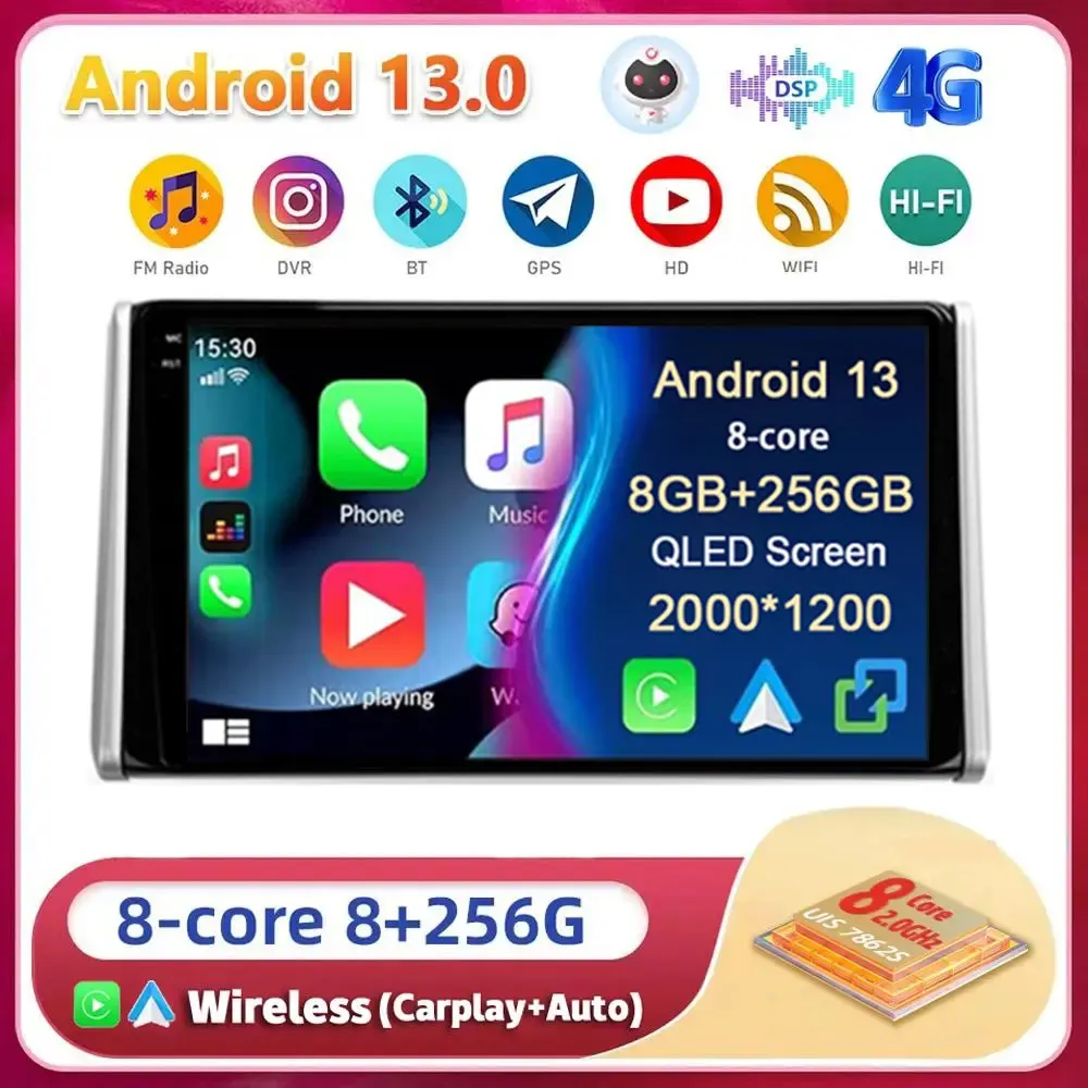 

Android 13 Carplay Auto For Toyota RAV4 5 XA50 2018 2019 2020 2021 2022 2023 Multimedia Car Radio Player WIFI+4G DSP 2DIN Stereo