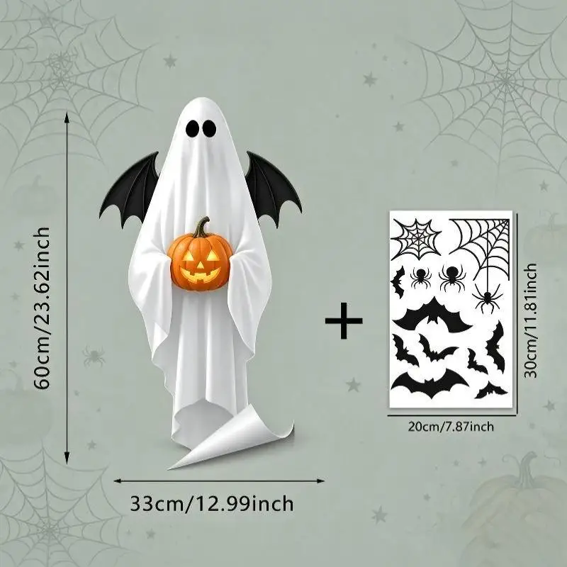 Halloween Window Clings Cute Ghost Spiderweb Bat Pattern Removable Non-Toxic Adhesive Stickers for Mall Window Decor