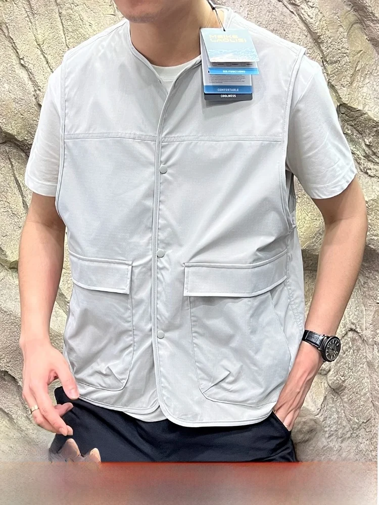 

Мужской нейлоновый водостойкий жилет с воротником-стойкой, легкий летний уличный жилет свободного покроя, молодежный модный жилет с одной пуговицей