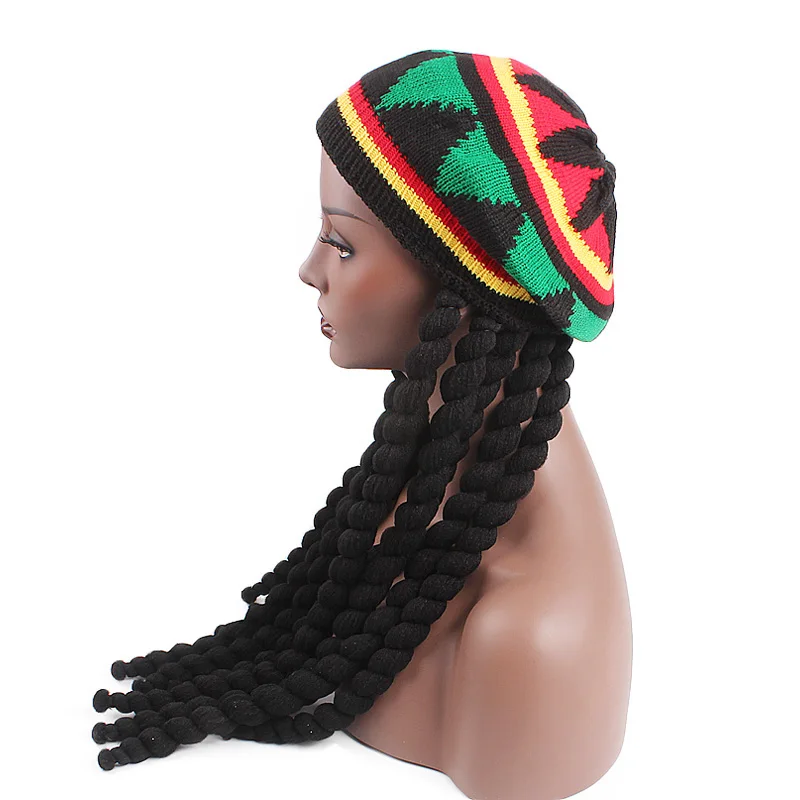 Unisex Wig Braids Hat Hip Hop Hats Knit Men Jamaica Bob Marley Rasta Beanie Winter Dreadlocks Reggae Caribbean Fancy Dress Hat