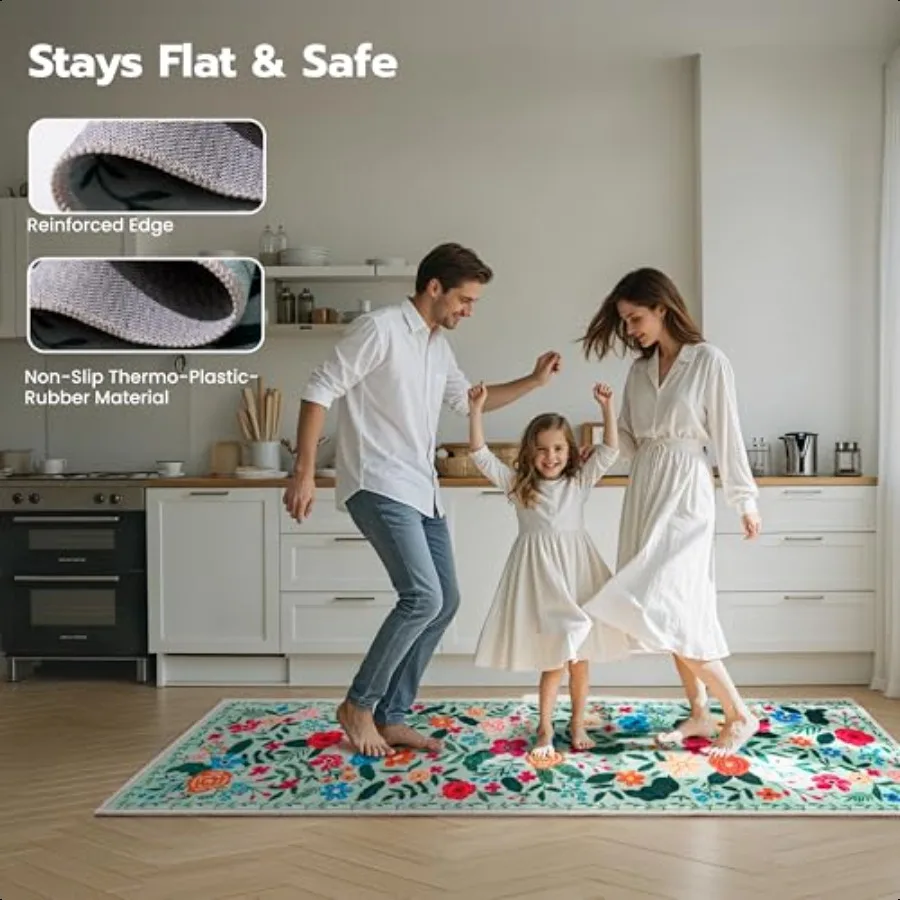 Hallway Runner Rug Washable 2'6''x8' Non Slip Kitchen Rug with Rubber Backing Soft Boho Floral Floor Carpet Runners for Entrywa