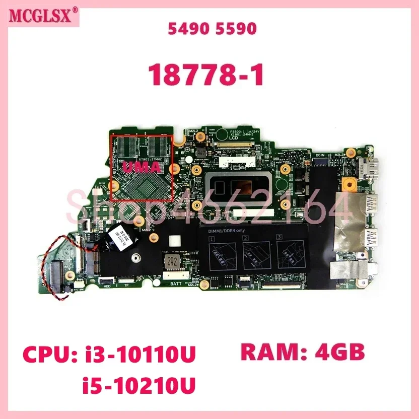 18778-1 With i3 i7-10th Gen CPU UMA/PM GPU 4GB/8GB-RAM Mainboard For DELL Inspiron 5490 5590 5498 5598 Laptop Motherboard