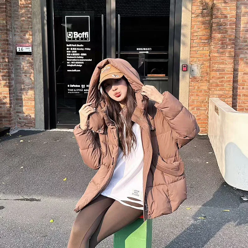 Inverno quente jaqueta feminina 2025 novo design elegante sentido engrossado pato branco para baixo com capuz jaqueta feminina h649