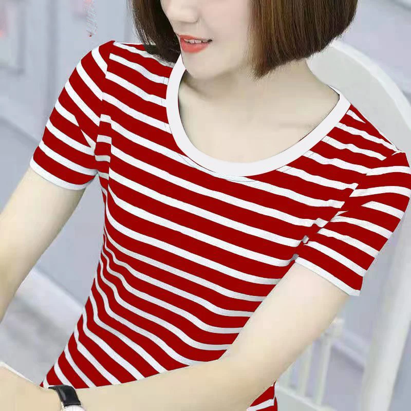

Fashion O-Neck Casual Short Sleeve Striped T-Shirts Women Clothing Summer New Loose Elegant Korean Tops All-match Tee Shirt