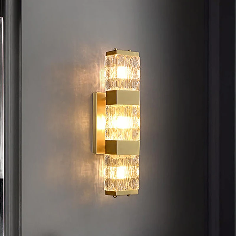 

Bedroom Rectangle Crystal Wall Lamp Living Room Background Light Luxury Bedside Glass Staircase Aisle Trendy Lighting