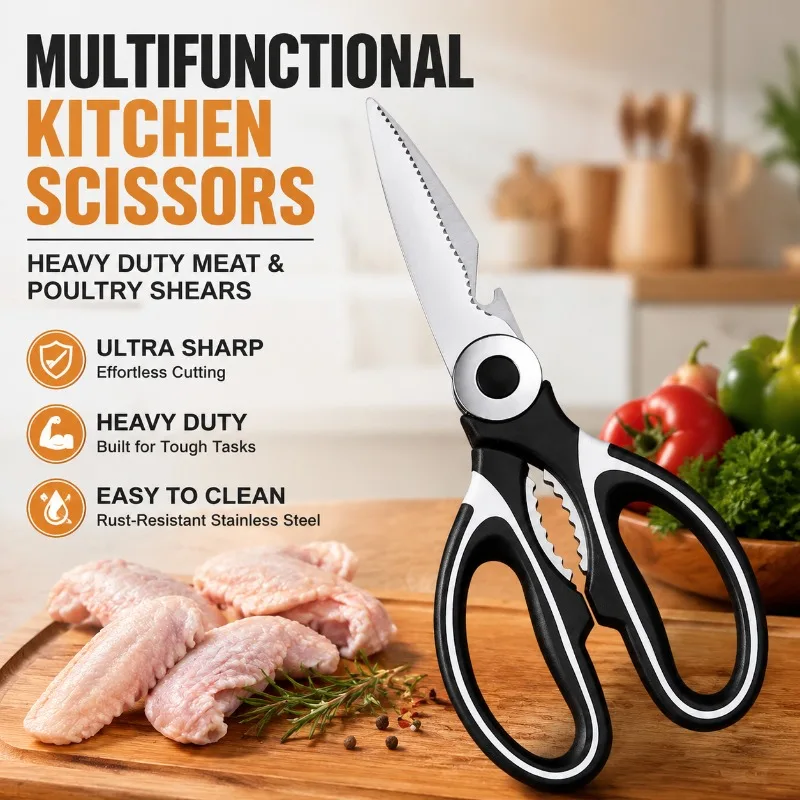 Multifunctional Kitchen Scissors, Heavy Duty Meat and Poultry Shears, Stainless Steel Panda Scissors