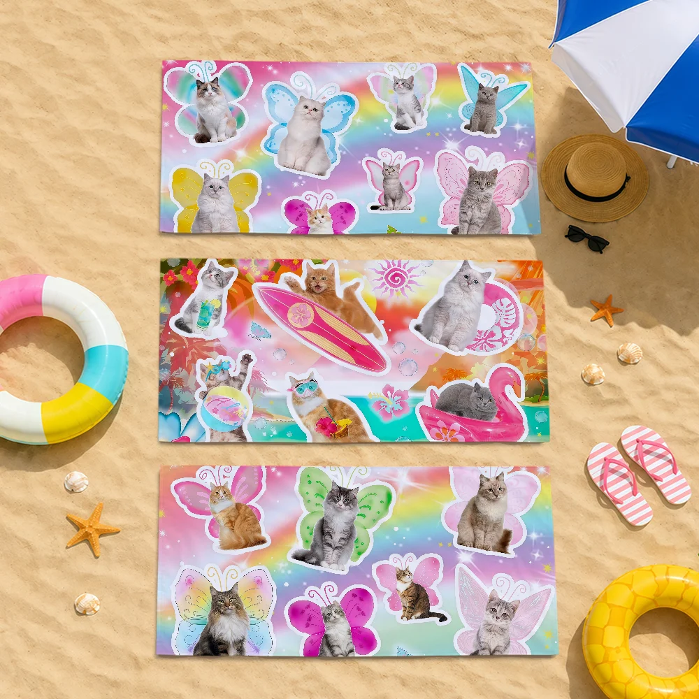 Bath Towel Cute Cat Kawaii Art Pink Cartoon Towel Soft Quick Dry Beach Gift Travel Gym Bathing Spa Camp Sport Pool Towel Gift