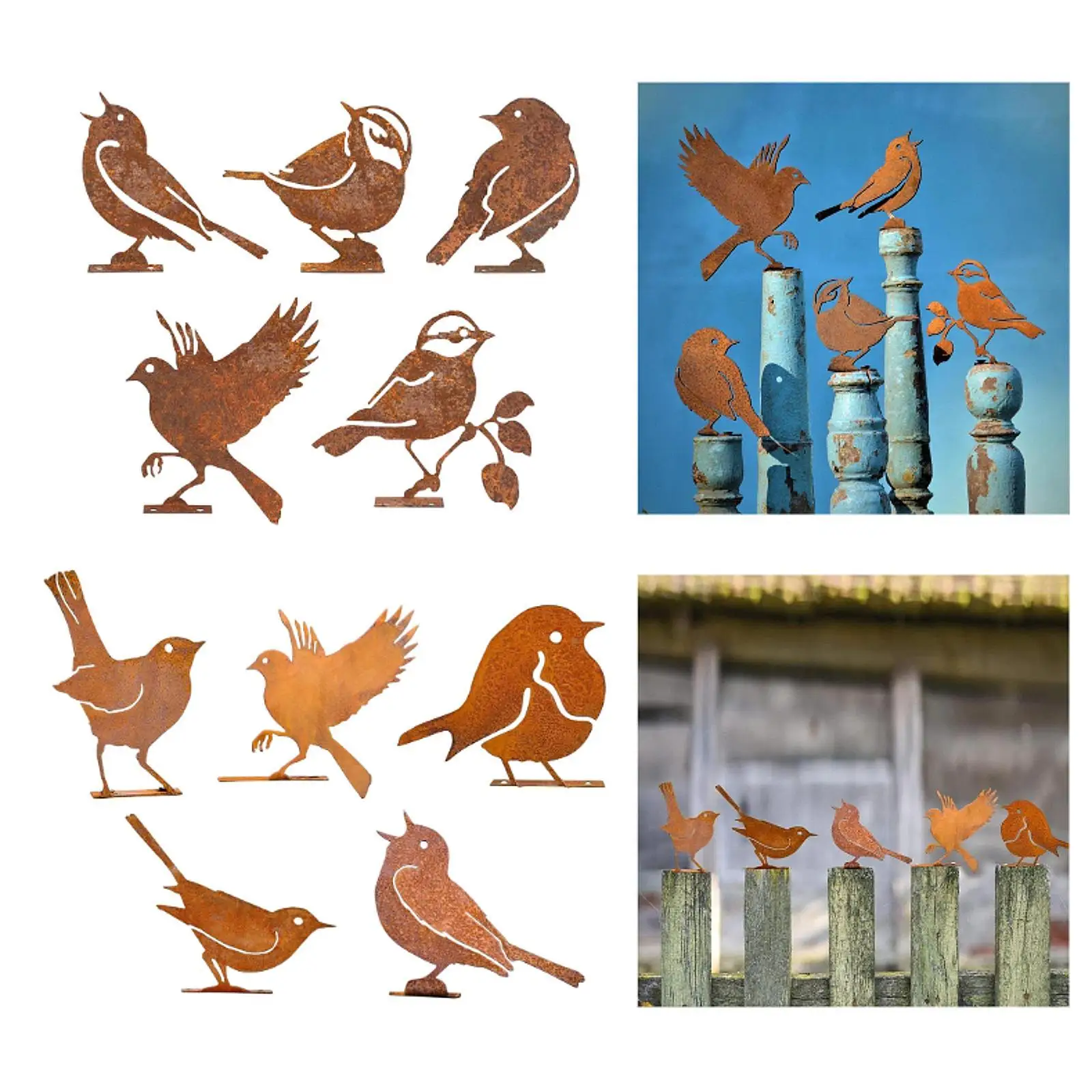 

5Pcs Rusted Birds Decorations Garden Ornaments for Outside Farmhouse Branches