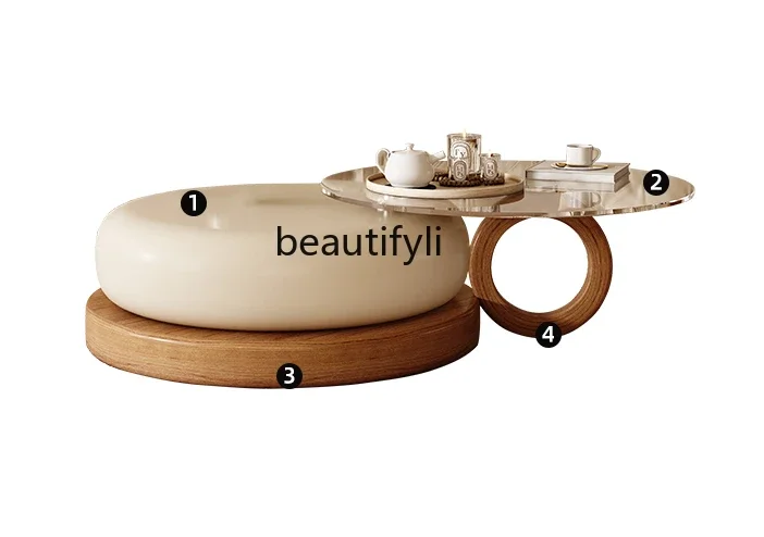 

zzCream Style Coffee Table Living Room Home Small Apartment round Designer Middle and Ancient High-Grade Simple Log Tea Table