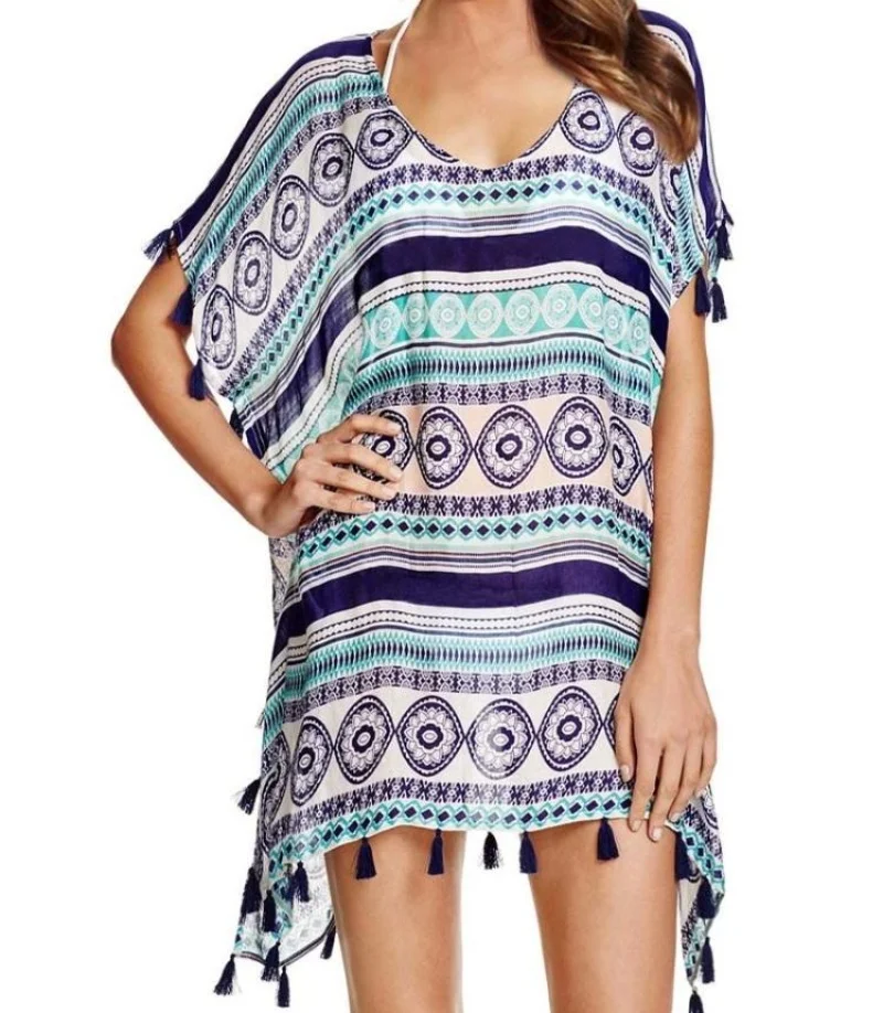 F4551 Surf Gypsy Tassel Poncho Swim Cover Up