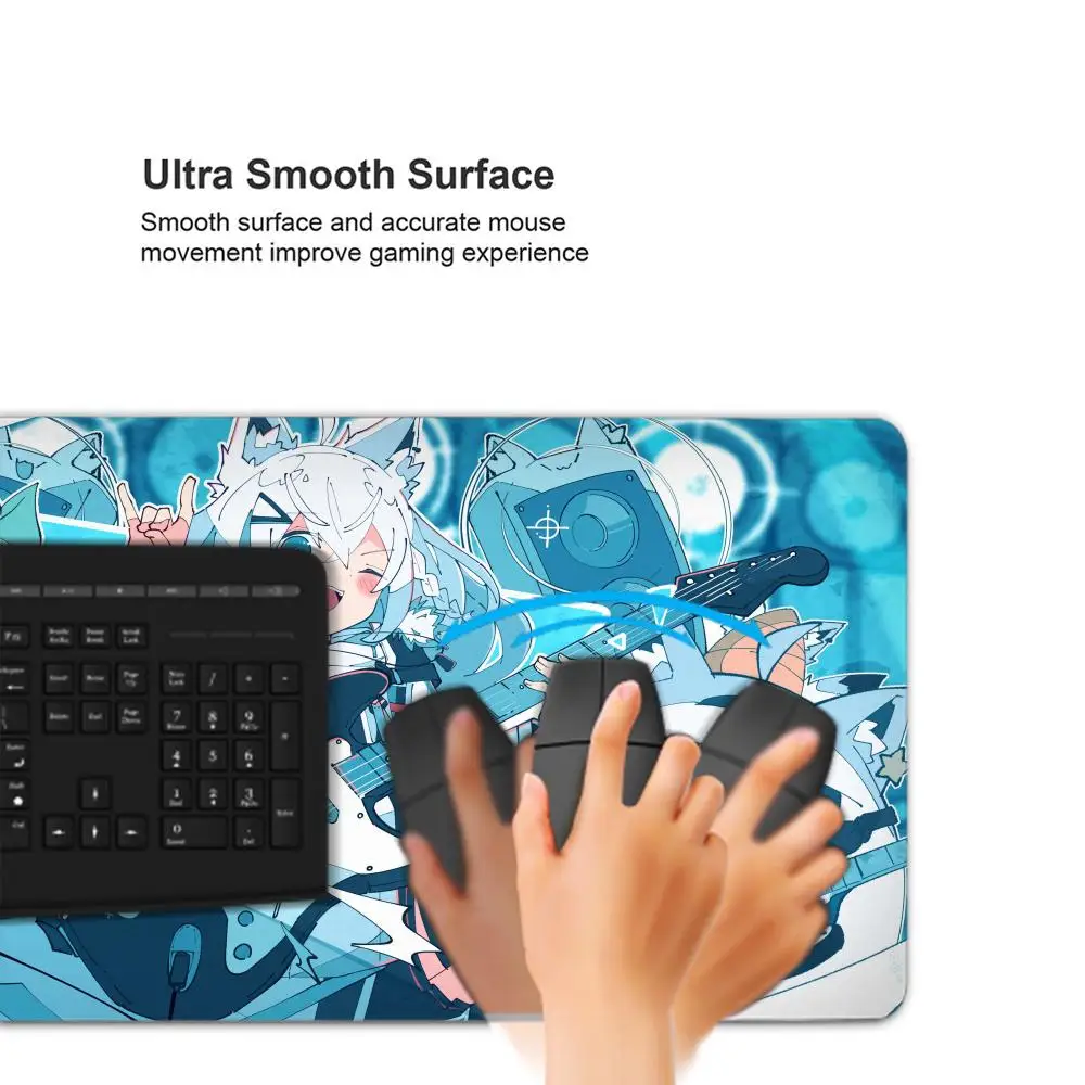 Alfombrilla de ratón Shirakami Fubuki para ordenador portátil Hololive, alfombra para teclado blanco y negro, alfombrilla para ratón de Chica de Anime Kawaii, alfombrilla de escritorio para gabinete de jugador XXL