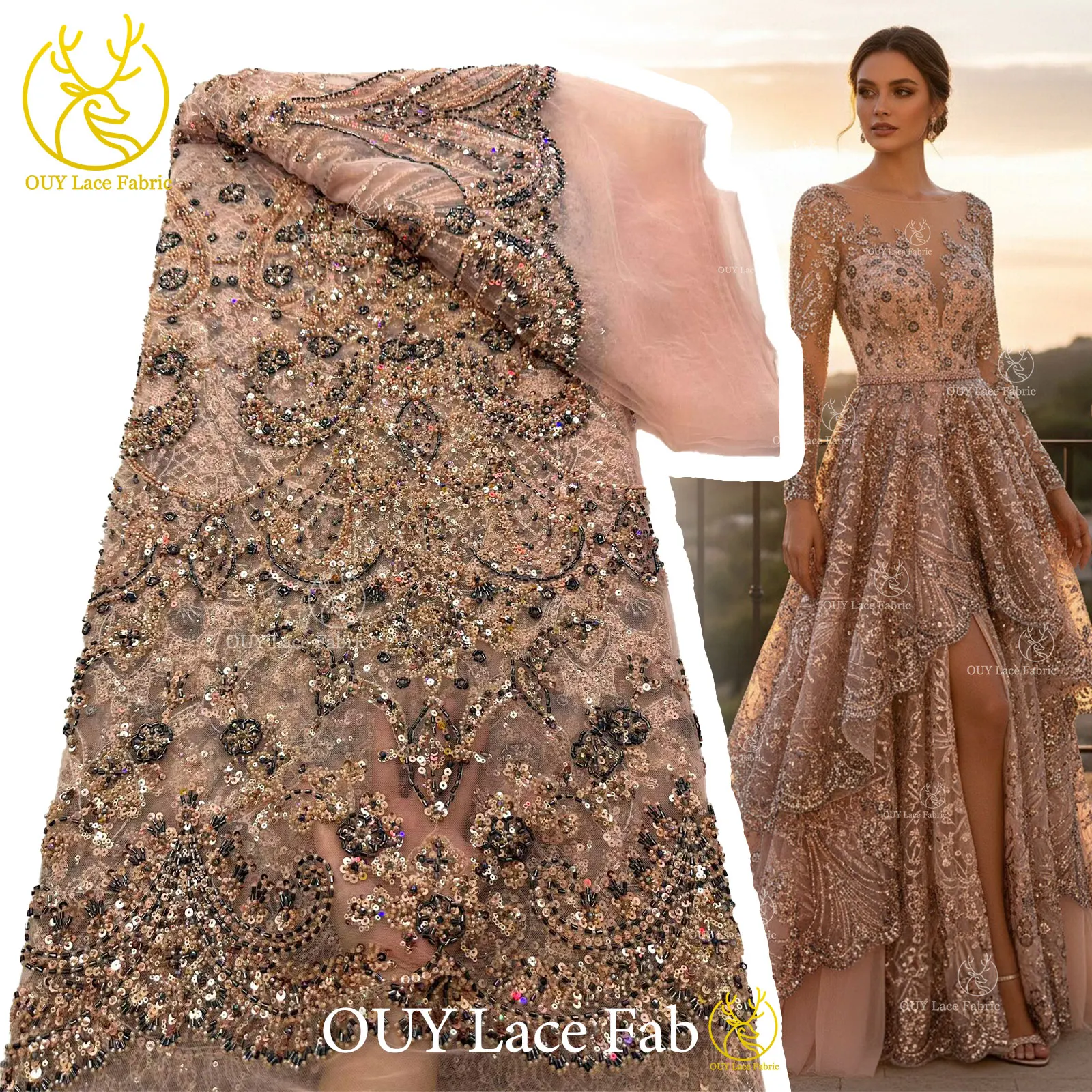 

Fashion African Sequins Beaded Tulle Lace Fabric 2026 High End French Embroidery Mesh Lace For Nigerian Party Wedding Dress