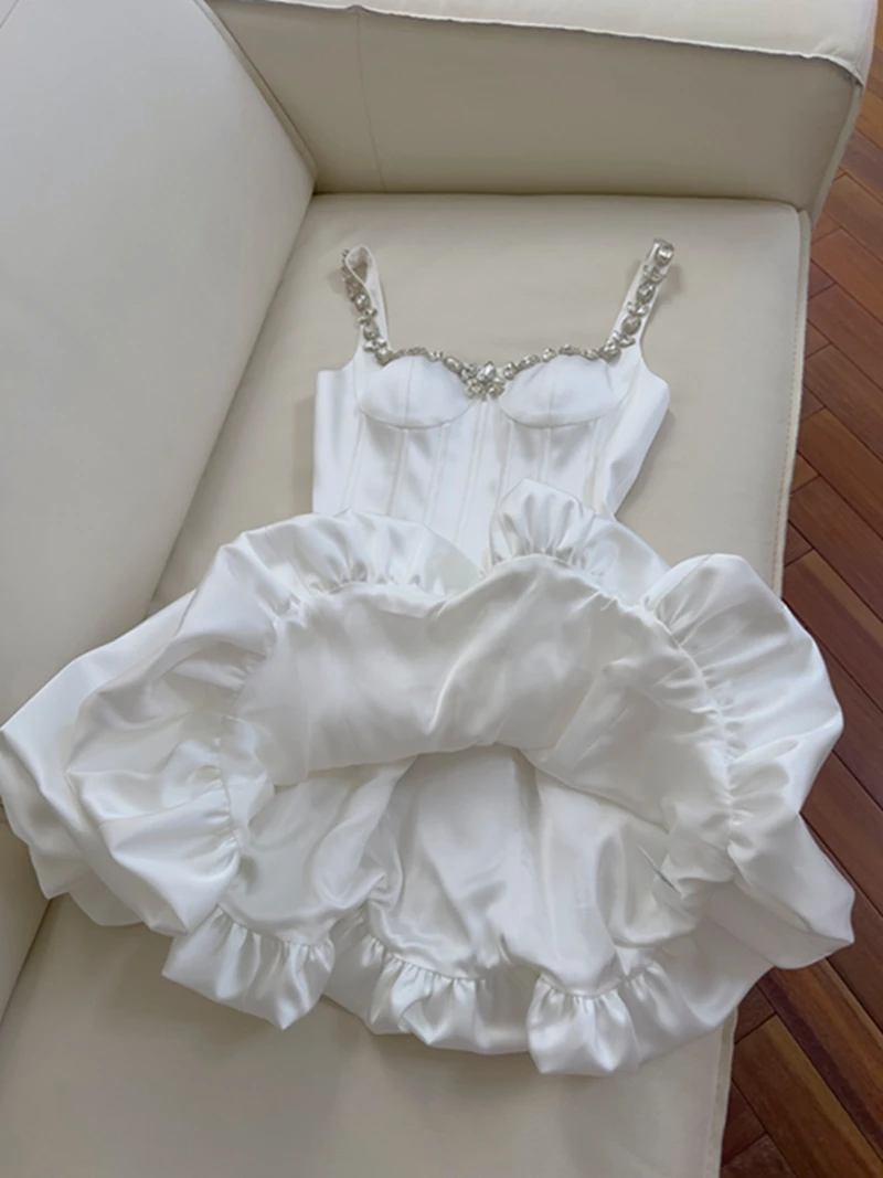 허리 조임과 반짝이는 다이아몬드가 있는 엘레 오르트 퍼피 스커트 여성용 드 글리치 하이 웨이스트 볼 가운 파티용