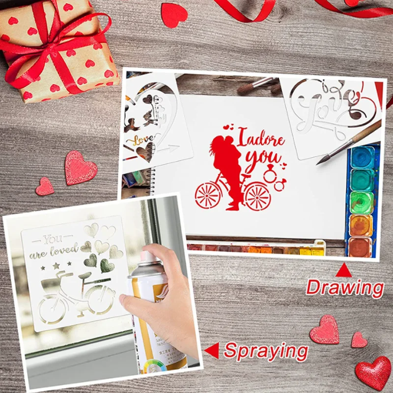 Valentine's Day Hollow-out Painting Template DIY Scrapbook Hand Account Graffiti Painting Tool Love Letter Spray Decor Stencils