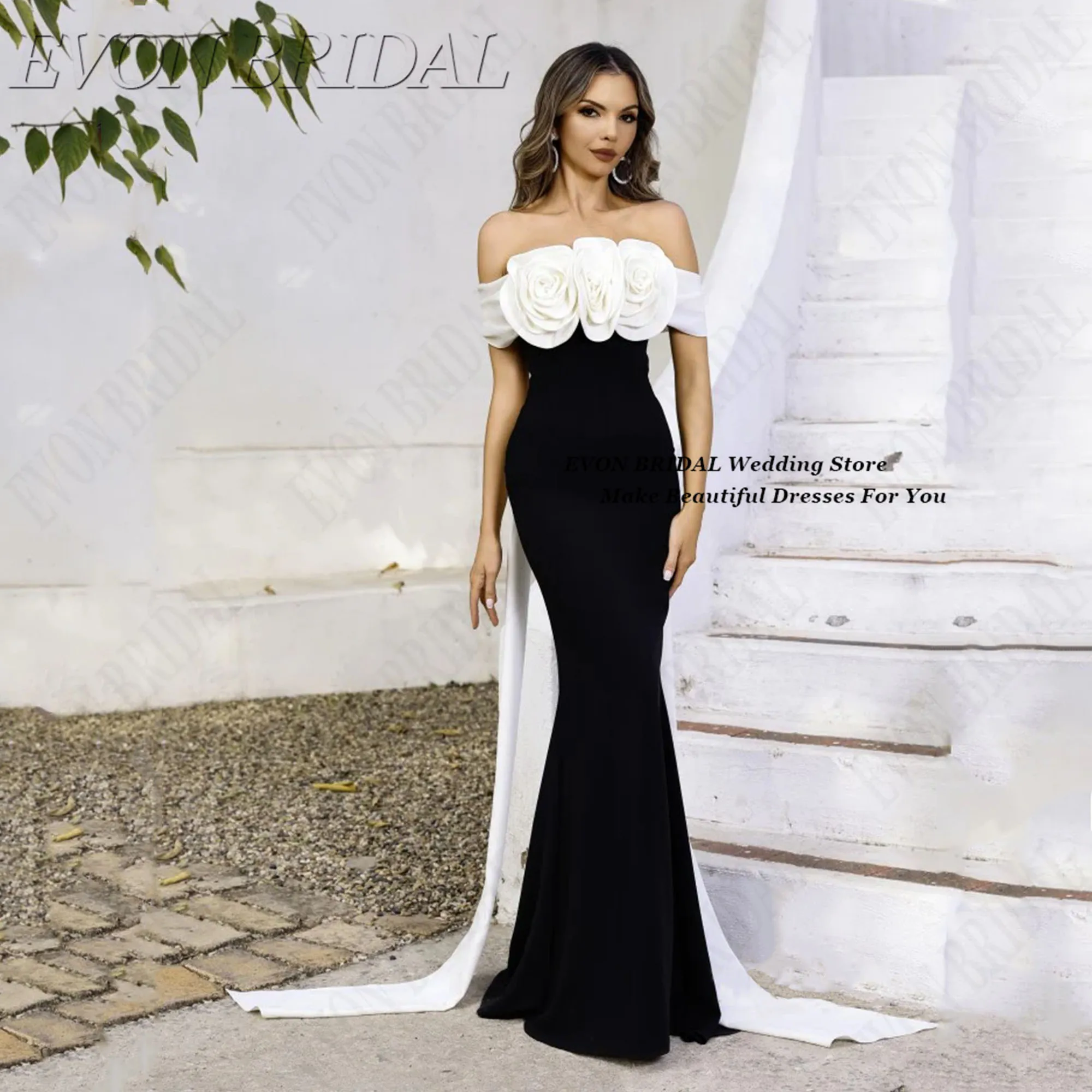 

3D Floral Appliqué Prom Dresses Sleeveless Fashion Long Gown Mermaid Customized Strapless Exquisite robes de soirée EVON BRIDAL